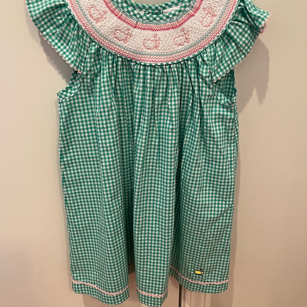 Masters Golf Smocked Green Gingham Dress